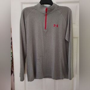 Ladies Under Armour Heat gear gray long sleeve shirt.  Size Medium 3/4 zip up